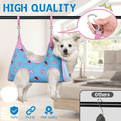 Supet Dog Grooming Hammock for Small Dogs Cat, Relaxation Pet Grooming Hammock Restraint for Nail Trimming (Coral Blue, S（ Legs Spacing：7-10.2" / Max W：15-35LBS）)