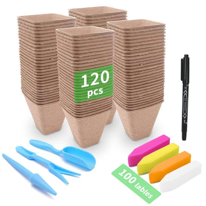 3T GROUP 50 Pcs 3 Inch Small Compostable Plant Pots,Disposable Flower Pots,Biodegradable Pots for Plant,Mini Seed Pots,Planting Pots,Peat Pot,Seeding Pots with Labels for Vegetables,Fruits,Garden