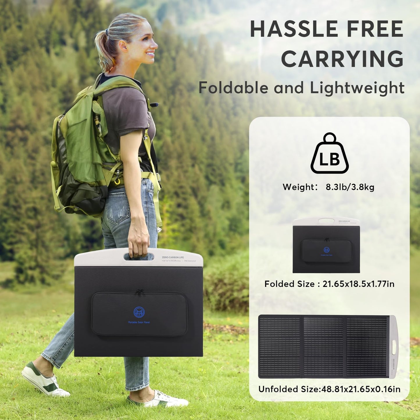 100W Portable Solar Panel,20V Foldable Solar Charger for Power Station Generator，Solar Panels with MC4 Connectors and 6in1 Solar Cable，23.5% High Efficiency IP65 Waterproof for RV, Camping, Blackout