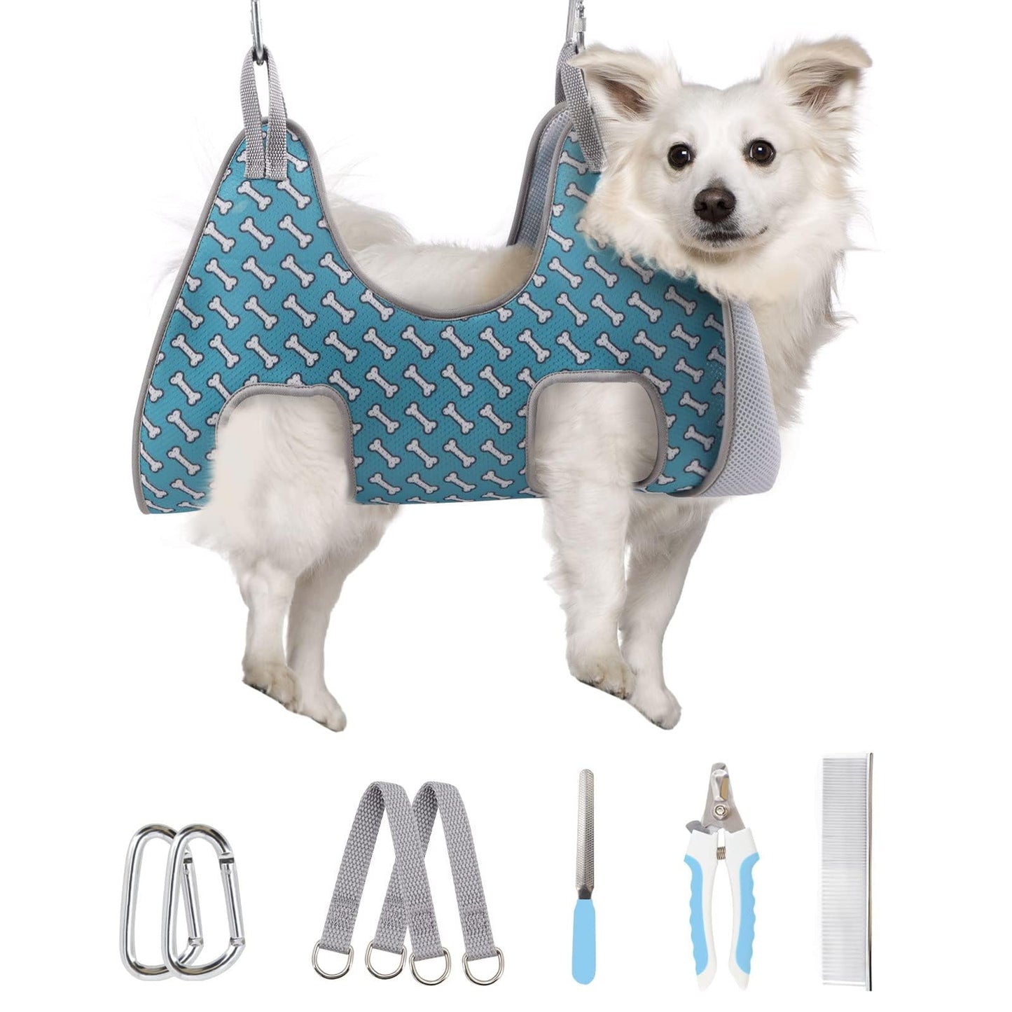 Supet Dog Grooming Hammock for Small Dogs Cat, Relaxation Pet Grooming Hammock Restraint for Nail Trimming (Coral Blue, S（ Legs Spacing：7-10.2" / Max W：15-35LBS）)