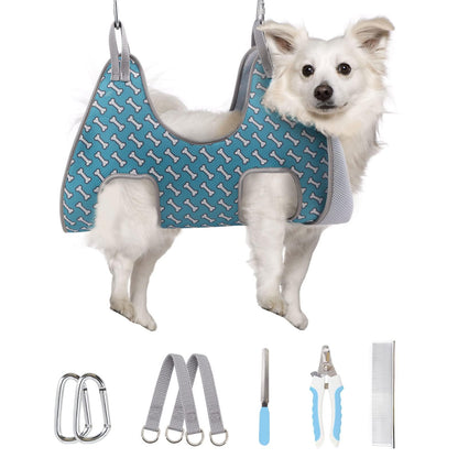 Supet Dog Grooming Hammock for Small Dogs Cat, Relaxation Pet Grooming Hammock Restraint for Nail Trimming (Coral Blue, S（ Legs Spacing：7-10.2" / Max W：15-35LBS）)