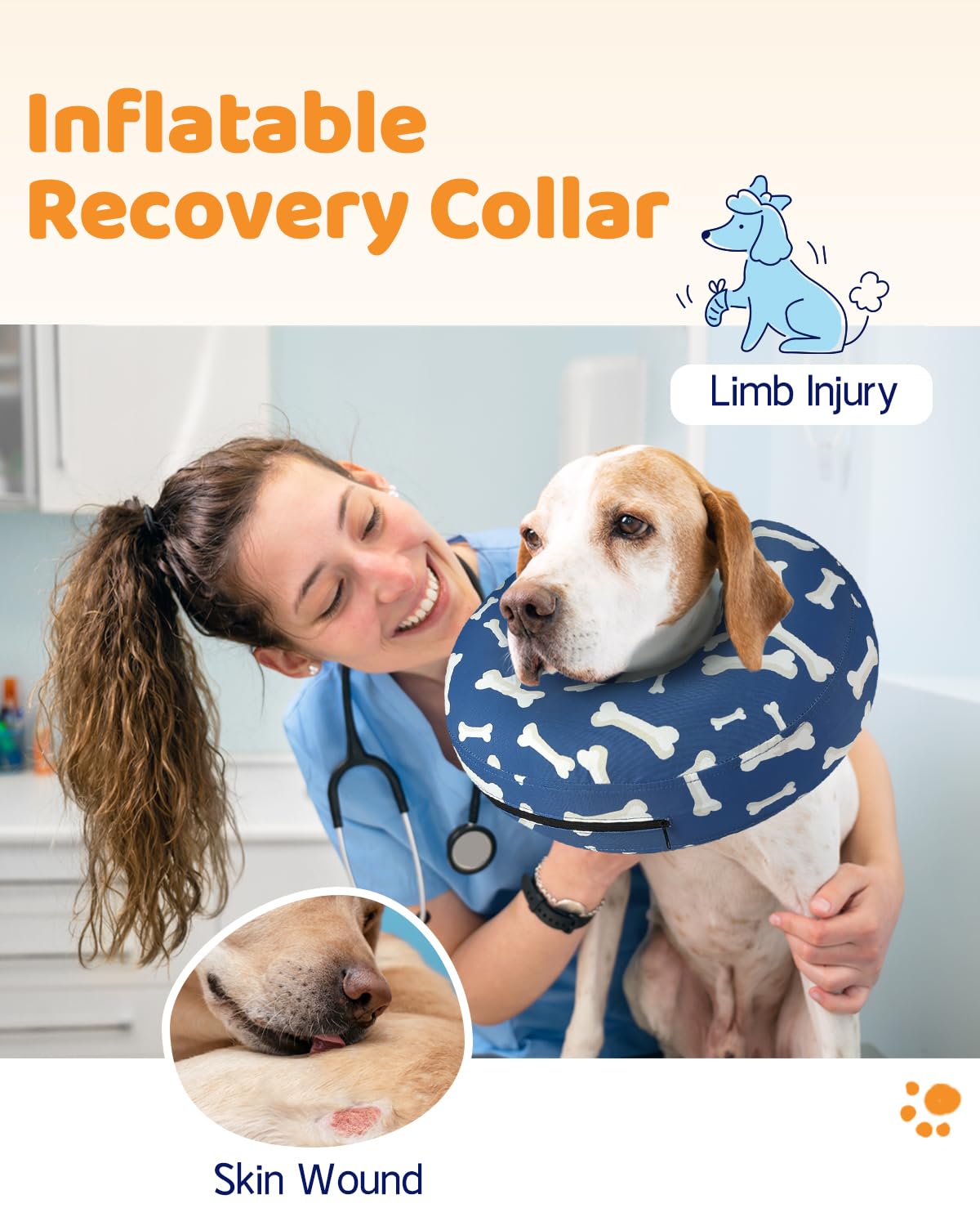 Supet Inflatable Dog Cone Collar Alternative After Surgery, Doggie Neck Donut Collar Recovery ECollar, Soft Dog Cone for Small Medium Large Dogs