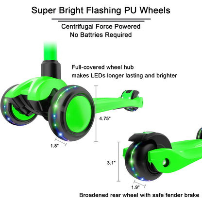 Allek Kick Scooter B03 for Kids (3-12 Years) — Style, Fun, and Safety on 3 Wheels with LED Lights, Adjustable Handlebar, and Reinforced Deck (Black)