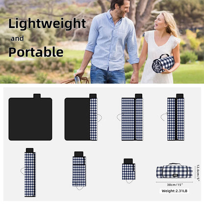 ZAZE XL Picnic Blanket 80"x80" — Waterproof, Foldable, Gingham Style for Beach, Camping, or Garden | Ideal for Couples, Weddings, and Green Gifts (Green/White)