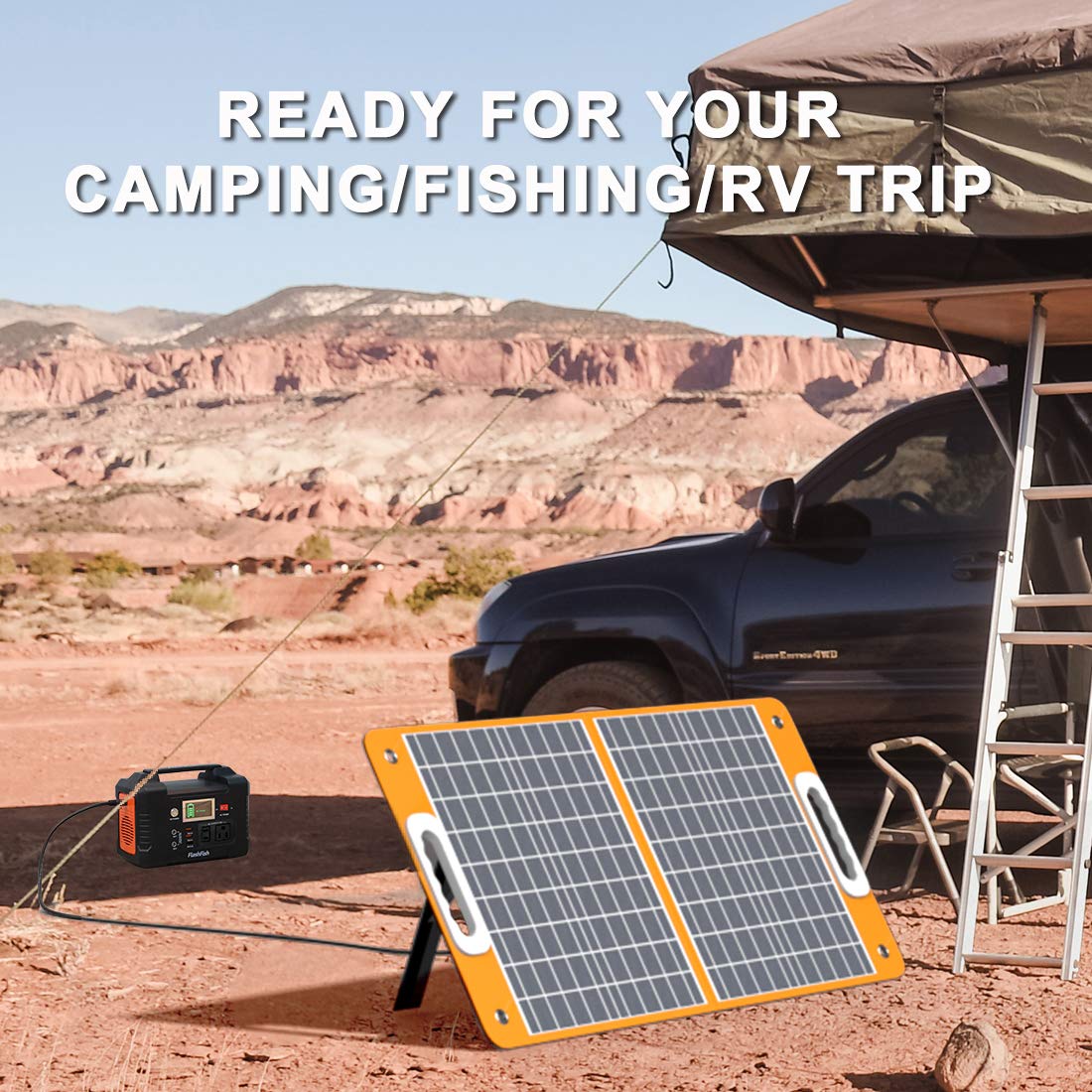 Foldable Solar Panel, FF FLASHFISH 18V/60W Portable Solar Charger Charge for Portable Power Station, Phone, Laptop, with DC Output, 45W USB-C, QC3.0 Port When Camping Fishing Van RV Road Trip