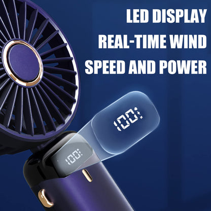 Jsdoin Mini Ventilador de Mano Portátil USB, Bolsillo de 5 Velocidades con Base, Ventilador Plegable de Escritorio para Oficina, Viajes, Negro (Azul Oscuro)