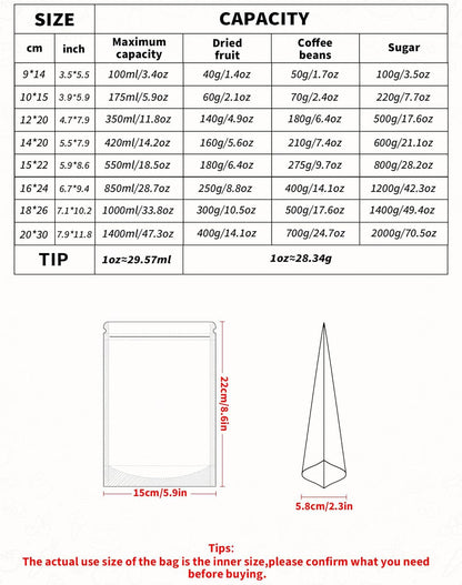 FireKylin 100 PCS Stand Up Pouches,3.5"x5.5" Kraft Bags With Window Clear Fornt Pouches Resealable Zip Lock Food Storage Brown