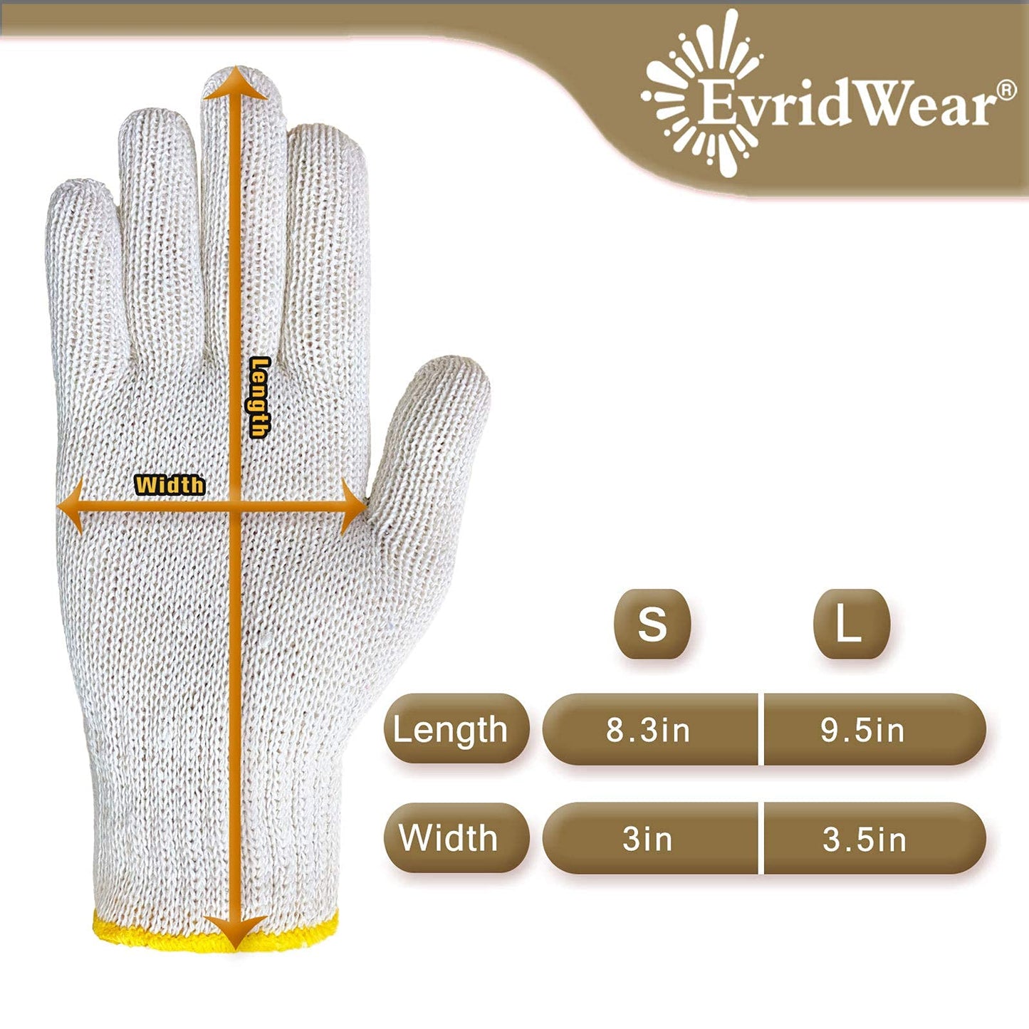 Evridwear Cotton Work Gloves Light-duty String Knit BBQ Glove Liner for Outdoor Cooking, Painting, Gardening 10/200 Pairs