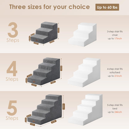 EHEYCIGA Dog Stairs for Bed 18”H, 4-Step Dog Steps for High Bed, Pet Steps for Small Dogs and Cats, Non-Slip Balanced Pet Ramp Indoor, Grey