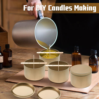 YJHSS 48-Pack White Candle Tins, 24pcs 8oz + 24pcs 4oz Candle tins with Metal Wood-Grain Printing Lids, Empty Candle Jars for Making Candles, Bulk Candle Containers Candle Making Jars for Christmas