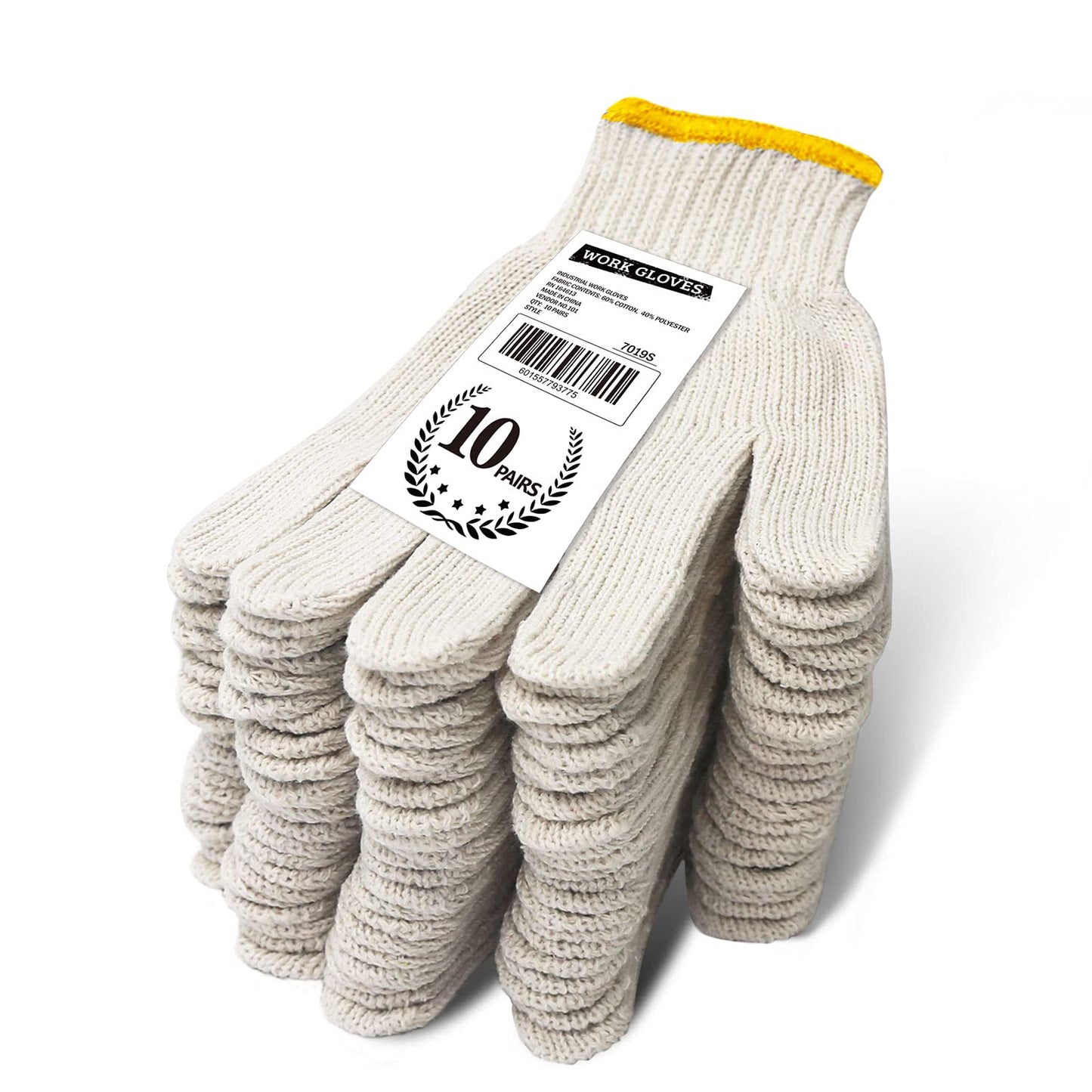 Evridwear Cotton Work Gloves Light-duty String Knit BBQ Glove Liner for Outdoor Cooking, Painting, Gardening 10/200 Pairs