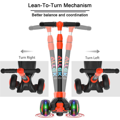 Allek Kick Scooter B03 for Kids (3-12 Years) — Style, Fun, and Safety on 3 Wheels with LED Lights, Adjustable Handlebar, and Reinforced Deck (Black)