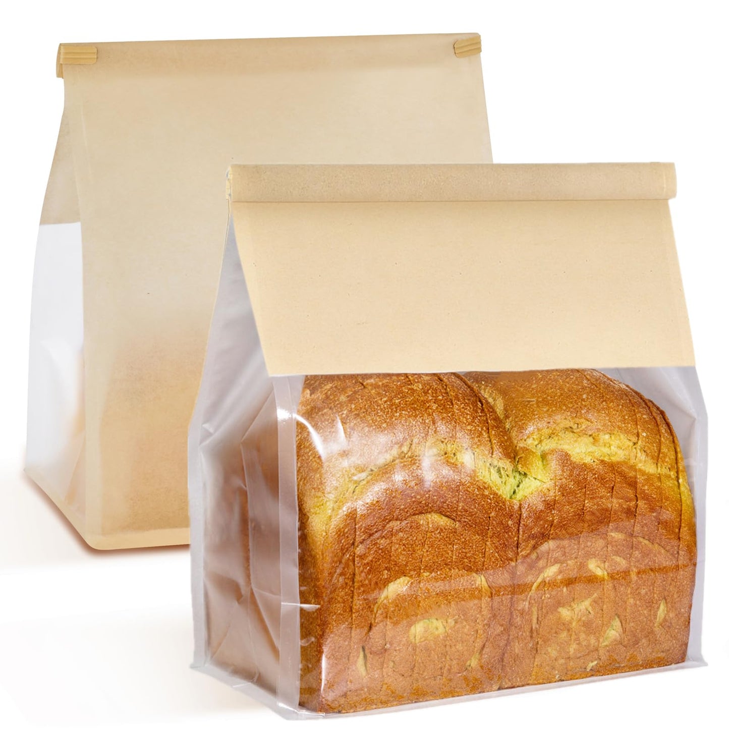 Ocmoiy 50Pcs Large Bread Bags for Homemade Bread, Resealable Sourdough Bread Bags, Clear Front Tin Tie Tab Lock Bread Storage Bags with Window Paper Treat Bags (8.7x4.3x11 Inch)