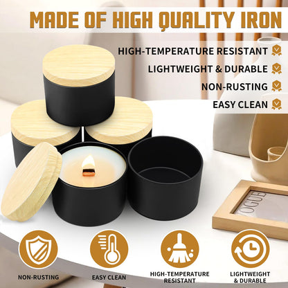 YJHSS 48-Pack White Candle Tins, 24pcs 8oz + 24pcs 4oz Candle tins with Metal Wood-Grain Printing Lids, Empty Candle Jars for Making Candles, Bulk Candle Containers Candle Making Jars for Christmas