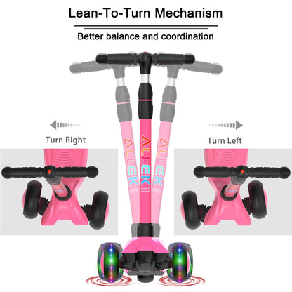 Allek Kick Scooter B03 for Kids (3-12 Years) — Style, Fun, and Safety on 3 Wheels with LED Lights, Adjustable Handlebar, and Reinforced Deck (Black)