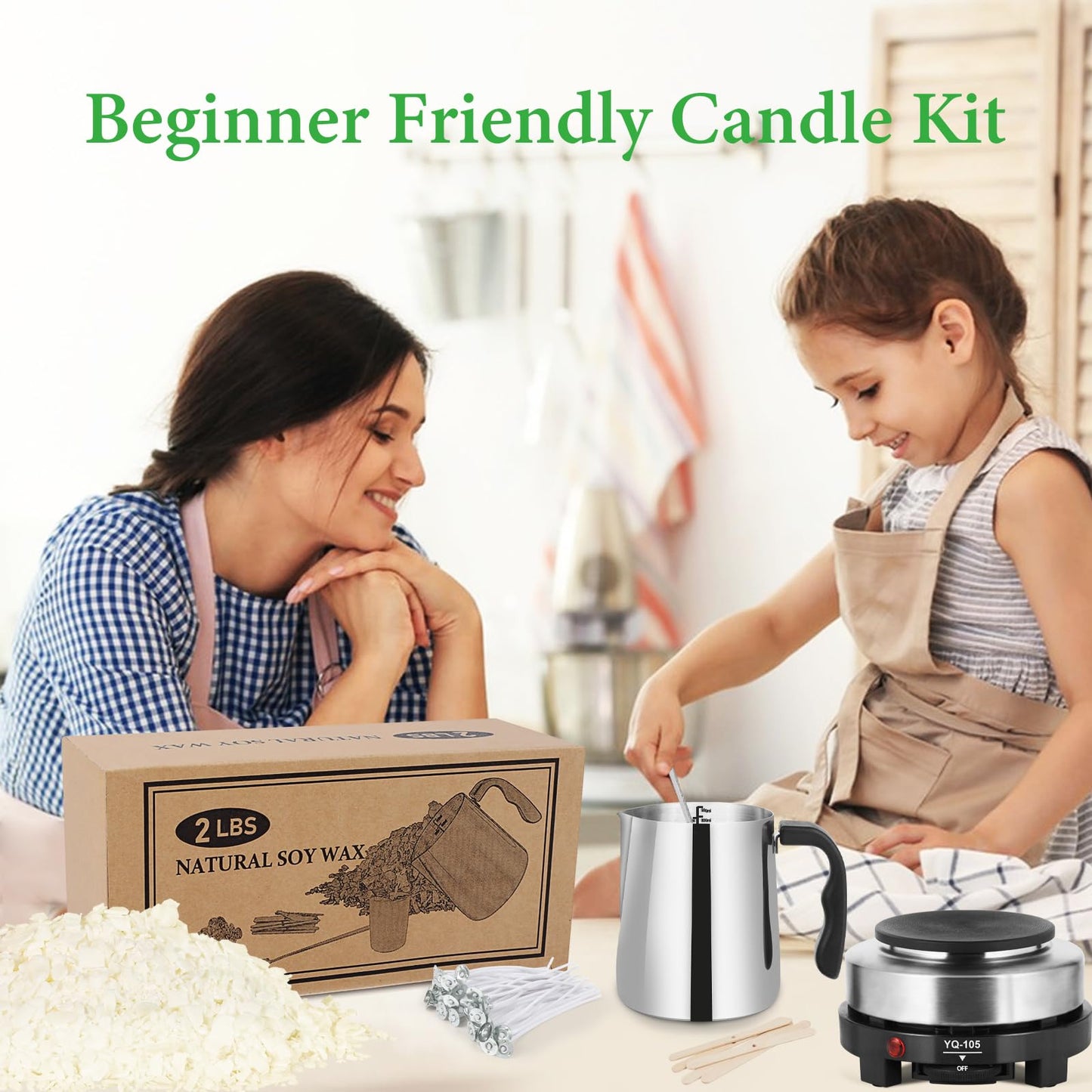 SAEUYVB Candle Making Kit with Wax Melter, Thermometer, Pouring Pot and Supplies for Beginners