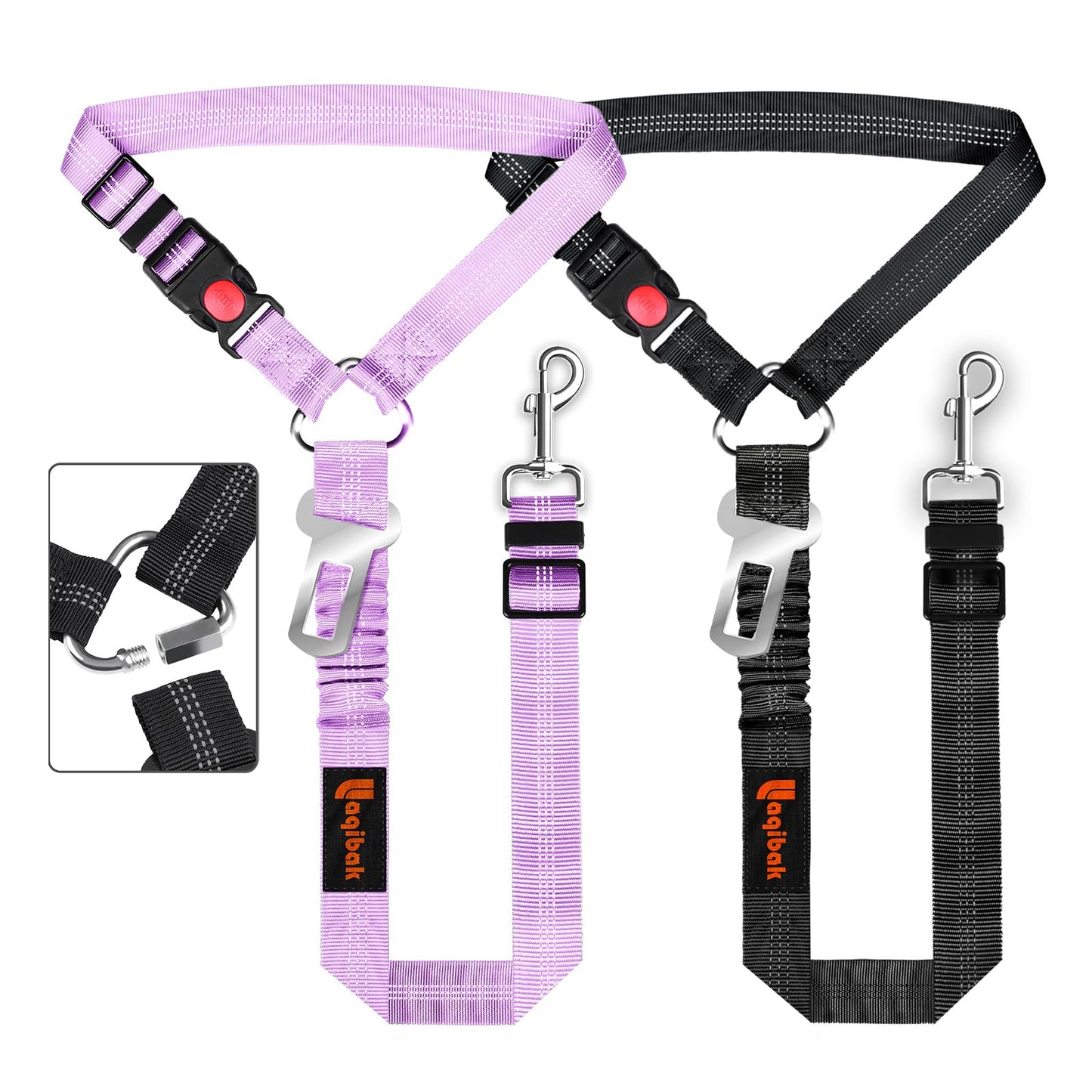 Removable Dog Seat Belt Harness for Car, 3 in 1 Pet Dog Car Seatbelt Leash, Retractable Restraint Secures to Vehicle Headrest & Adjustable Reflective Bungee Dog Seatbelt Tether, Blue and Black