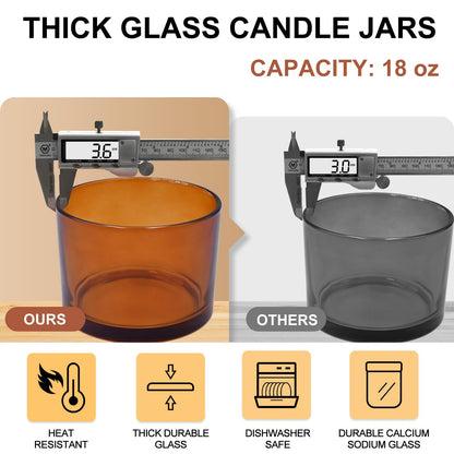 SHOWIN 18 OZ Thick Candle Jars for Making Candles 6 Pcs, Empty Jars with Wood Lids for Candle Making, Sample Container,Frosted White