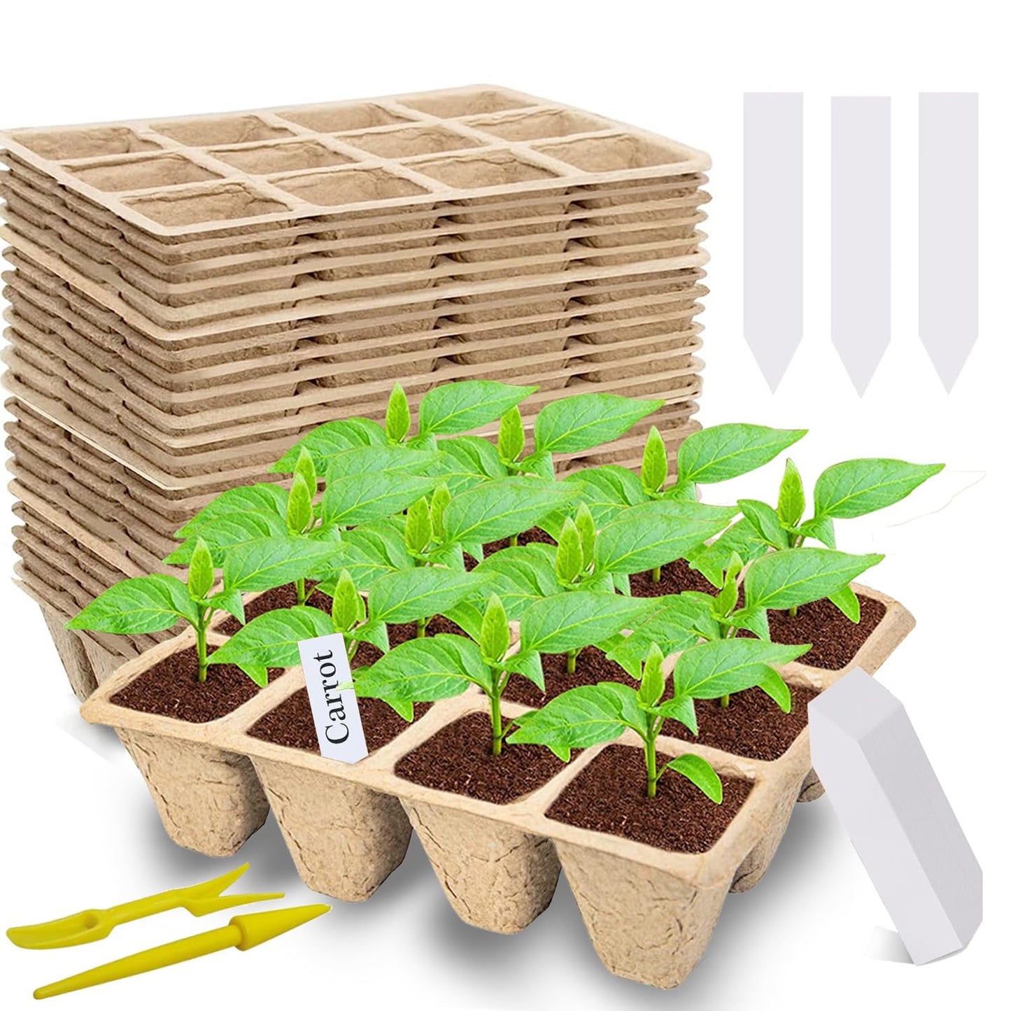 120 Cells Seed Starter Tray, 10 Packs Biodegradable Peat Pots for Seedlings, Organic Germination Plant Starter Kit with 100 Labels and 2 Transplant Tools