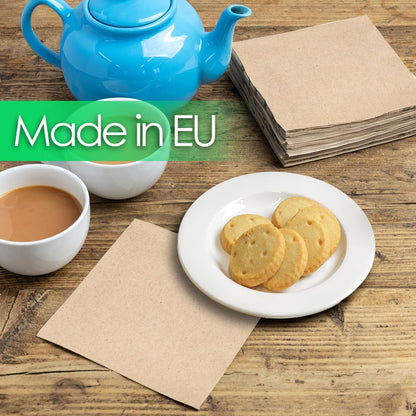 TABLE KIND | Paquete de 100 servilletas de papel reciclado suave, servilletas desechables para fiestas, color marrón, catering y uso diario, sin blanquear, compostables, 2 capas, 33 cm