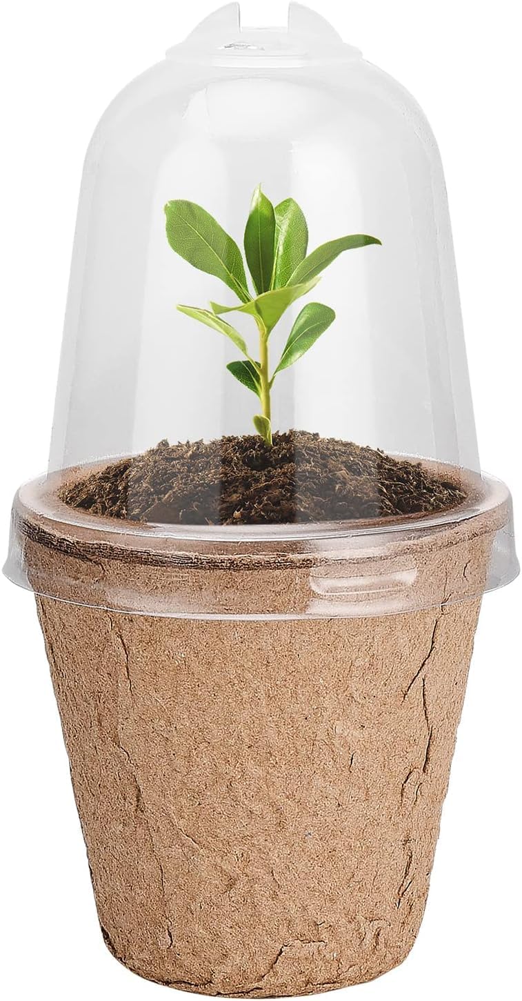 6cm/2.33 inch Biodegradable, Eco Friendly Peat Seedling Pots with Humidity Dome and Plant Label, Natural