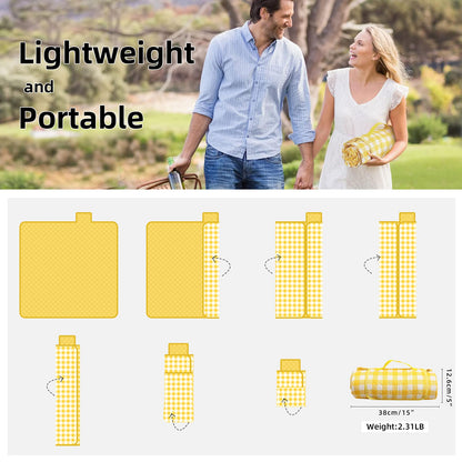 ZAZE XL Picnic Blanket 80"x80" — Waterproof, Foldable, Gingham Style for Beach, Camping, or Garden | Ideal for Couples, Weddings, and Green Gifts (Green/White)