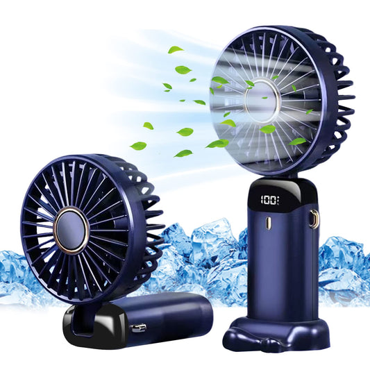 Jsdoin Mini Ventilador de Mano Portátil USB, Bolsillo de 5 Velocidades con Base, Ventilador Plegable de Escritorio para Oficina, Viajes, Negro (Azul Oscuro)