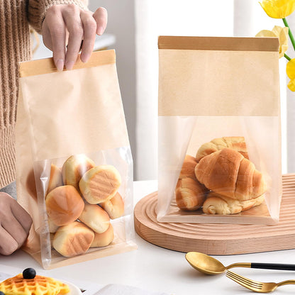 Ocmoiy 50Pcs Large Bread Bags for Homemade Bread, Resealable Sourdough Bread Bags, Clear Front Tin Tie Tab Lock Bread Storage Bags with Window Paper Treat Bags (8.7x4.3x11 Inch)