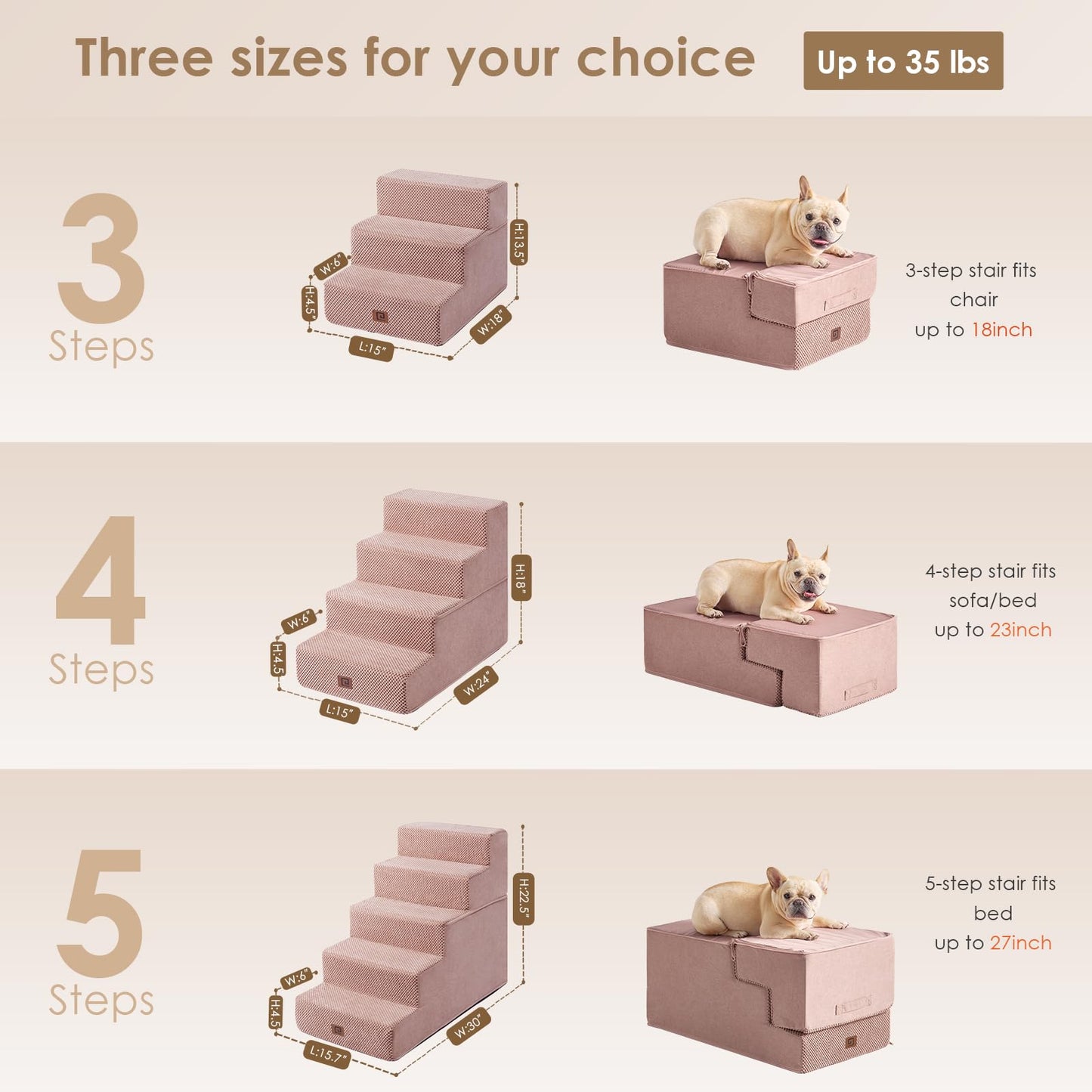 EHEYCIGA Dog Stairs for Bed 18”H, 4-Step Dog Steps for High Bed, Pet Steps for Small Dogs and Cats, Non-Slip Balanced Pet Ramp Indoor, Grey