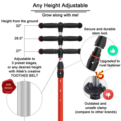 Allek Kick Scooter B03 for Kids (3-12 Years) — Style, Fun, and Safety on 3 Wheels with LED Lights, Adjustable Handlebar, and Reinforced Deck (Black)