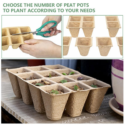 120 Cells Seed Starter Tray, 10 Packs Biodegradable Peat Pots for Seedlings, Organic Germination Plant Starter Kit with 100 Labels and 2 Transplant Tools
