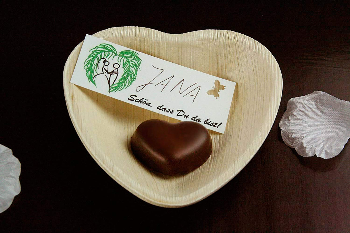 Waipur Platos Hoja de Palma Orgánicos - 25 Platos Desechables en Forma de Corazón - 10 cm - Vajilla Ecológica Premium, Estable, Natural y Biodegradable - Platos Cocktail Elegantes