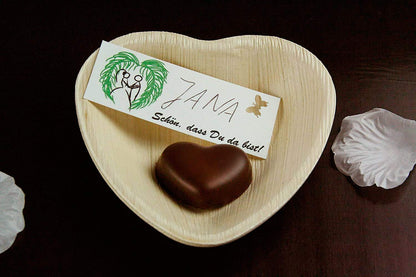 Waipur Platos Hoja de Palma Orgánicos - 25 Platos Desechables en Forma de Corazón - 10 cm - Vajilla Ecológica Premium, Estable, Natural y Biodegradable - Platos Cocktail Elegantes