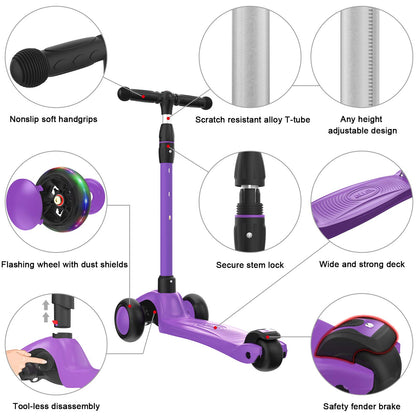 Allek Kick Scooter B03 for Kids (3-12 Years) — Style, Fun, and Safety on 3 Wheels with LED Lights, Adjustable Handlebar, and Reinforced Deck (Black)