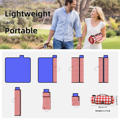 ZAZE XL Picnic Blanket 80"x80" — Waterproof, Foldable, Gingham Style for Beach, Camping, or Garden | Ideal for Couples, Weddings, and Green Gifts (Green/White)