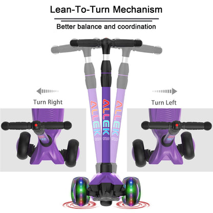 Allek Kick Scooter B03 for Kids (3-12 Years) — Style, Fun, and Safety on 3 Wheels with LED Lights, Adjustable Handlebar, and Reinforced Deck (Black)