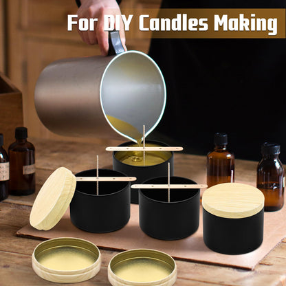 YJHSS 48-Pack White Candle Tins, 24pcs 8oz + 24pcs 4oz Candle tins with Metal Wood-Grain Printing Lids, Empty Candle Jars for Making Candles, Bulk Candle Containers Candle Making Jars for Christmas