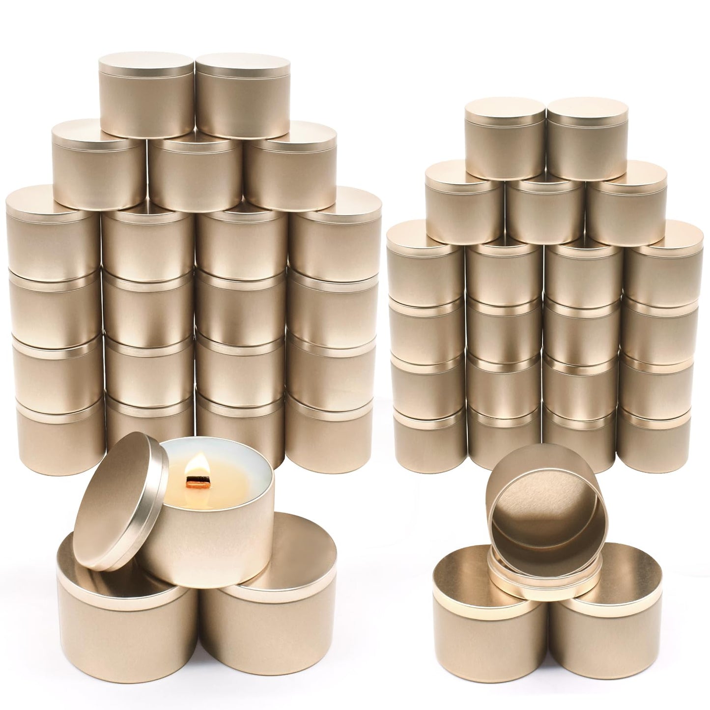 YJHSS 48-Pack White Candle Tins, 24pcs 8oz + 24pcs 4oz Candle tins with Metal Wood-Grain Printing Lids, Empty Candle Jars for Making Candles, Bulk Candle Containers Candle Making Jars for Christmas