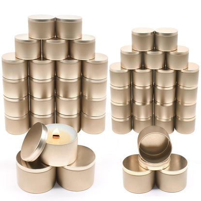 YJHSS 48-Pack White Candle Tins, 24pcs 8oz + 24pcs 4oz Candle tins with Metal Wood-Grain Printing Lids, Empty Candle Jars for Making Candles, Bulk Candle Containers Candle Making Jars for Christmas