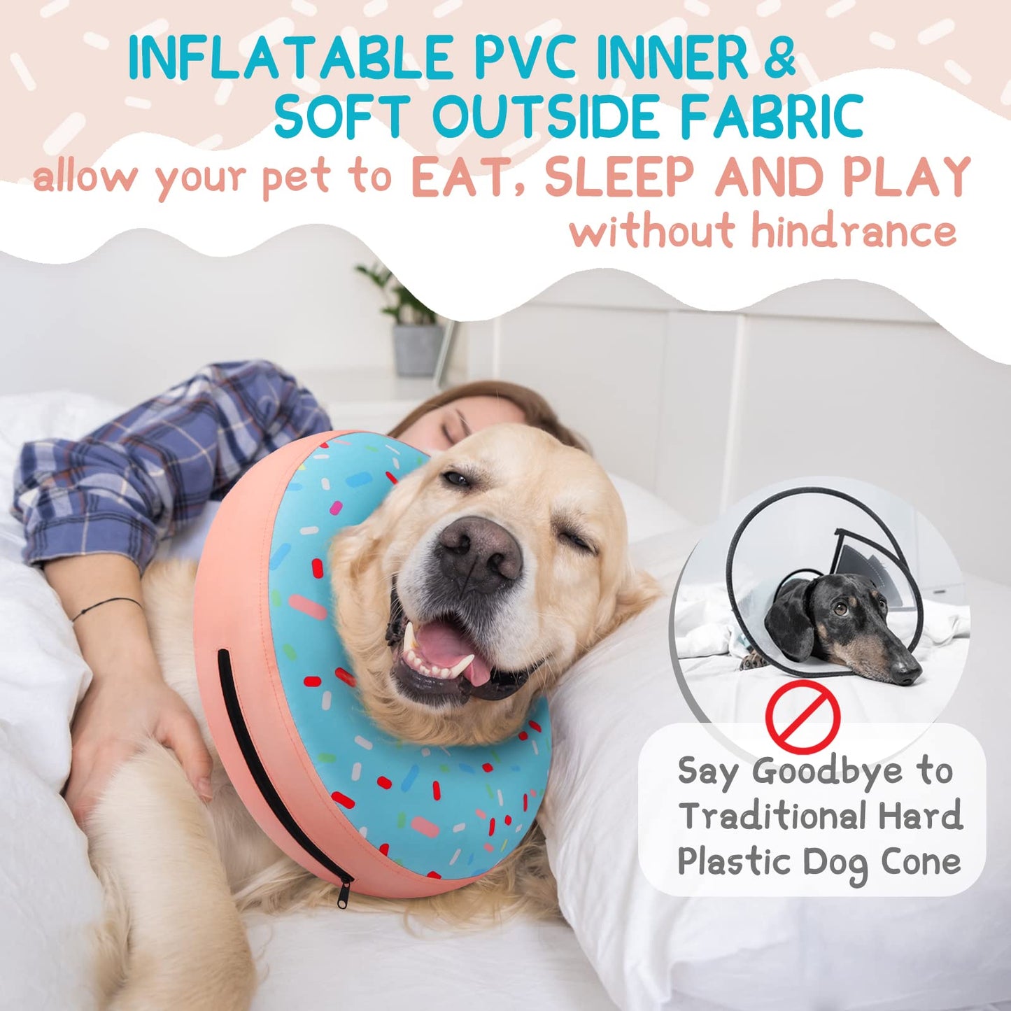Supet Inflatable Dog Cone Collar Alternative After Surgery, Doggie Neck Donut Collar Recovery ECollar, Soft Dog Cone for Small Medium Large Dogs