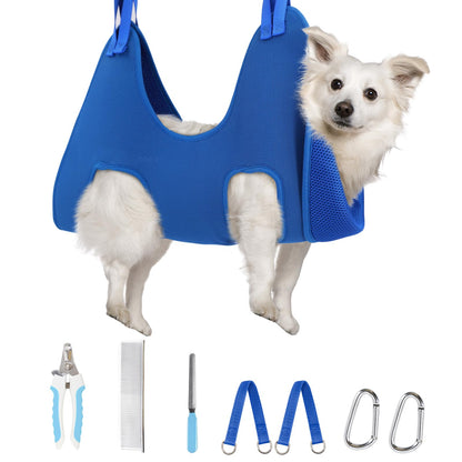 Supet Dog Grooming Hammock for Small Dogs Cat, Relaxation Pet Grooming Hammock Restraint for Nail Trimming (Coral Blue, S（ Legs Spacing：7-10.2" / Max W：15-35LBS）)