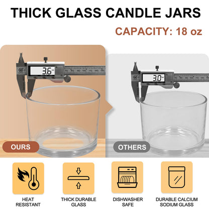 SHOWIN 18 OZ Thick Candle Jars for Making Candles 6 Pcs, Empty Jars with Wood Lids for Candle Making, Sample Container,Frosted White