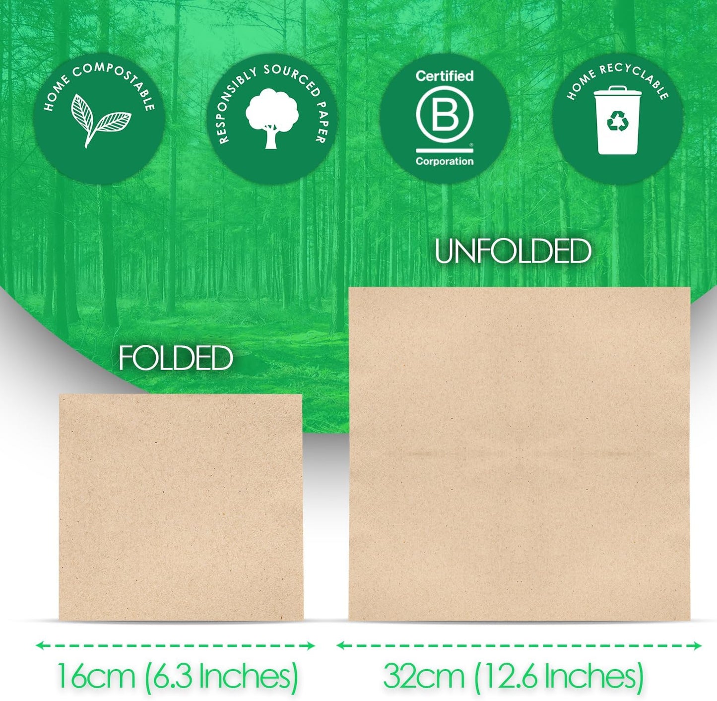 TABLE KIND | Paquete de 100 servilletas de papel reciclado suave, servilletas desechables para fiestas, color marrón, catering y uso diario, sin blanquear, compostables, 2 capas, 33 cm