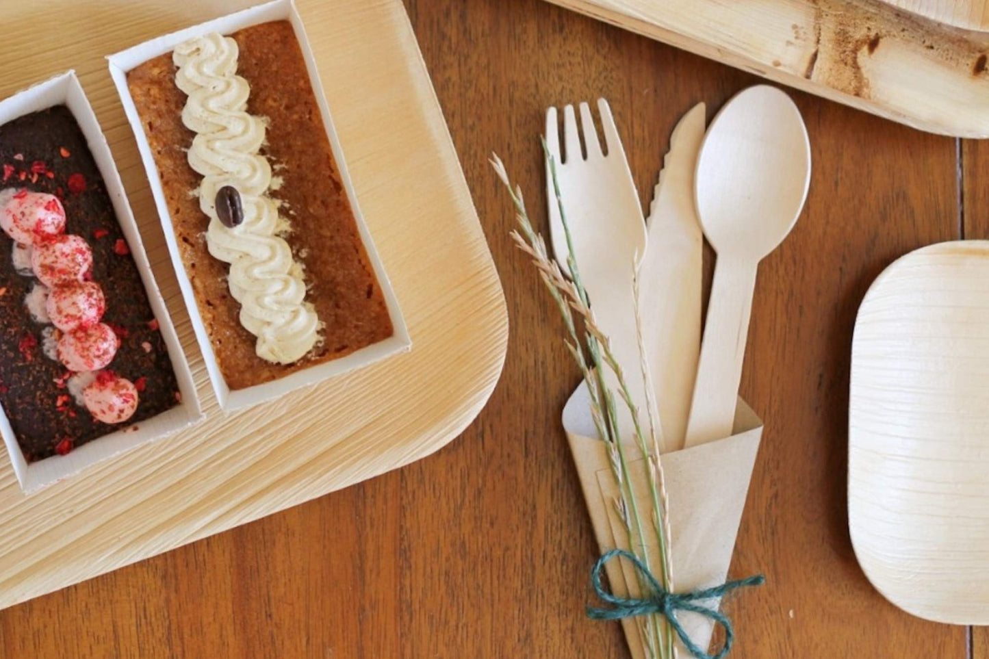 FOOGO Green Juego de cubiertos de madera desechables | 50 tenedores, 50 cucharas, 50 cuchillos | Compostables biodegradables| Juego de cubiertos ecológicos | pícnic de fiesta