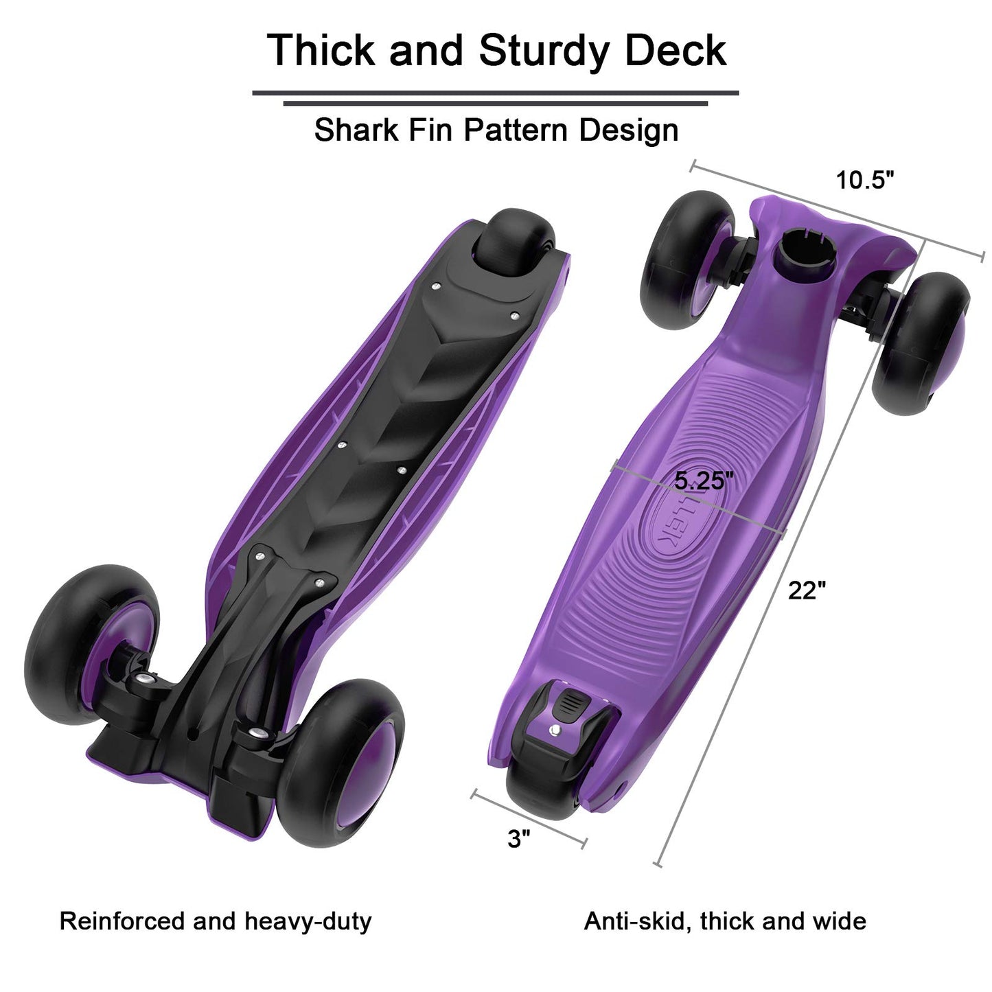 Allek Kick Scooter B03 for Kids (3-12 Years) — Style, Fun, and Safety on 3 Wheels with LED Lights, Adjustable Handlebar, and Reinforced Deck (Black)