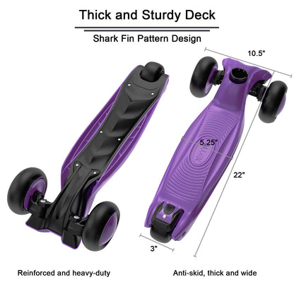Allek Kick Scooter B03 for Kids (3-12 Years) — Style, Fun, and Safety on 3 Wheels with LED Lights, Adjustable Handlebar, and Reinforced Deck (Black)