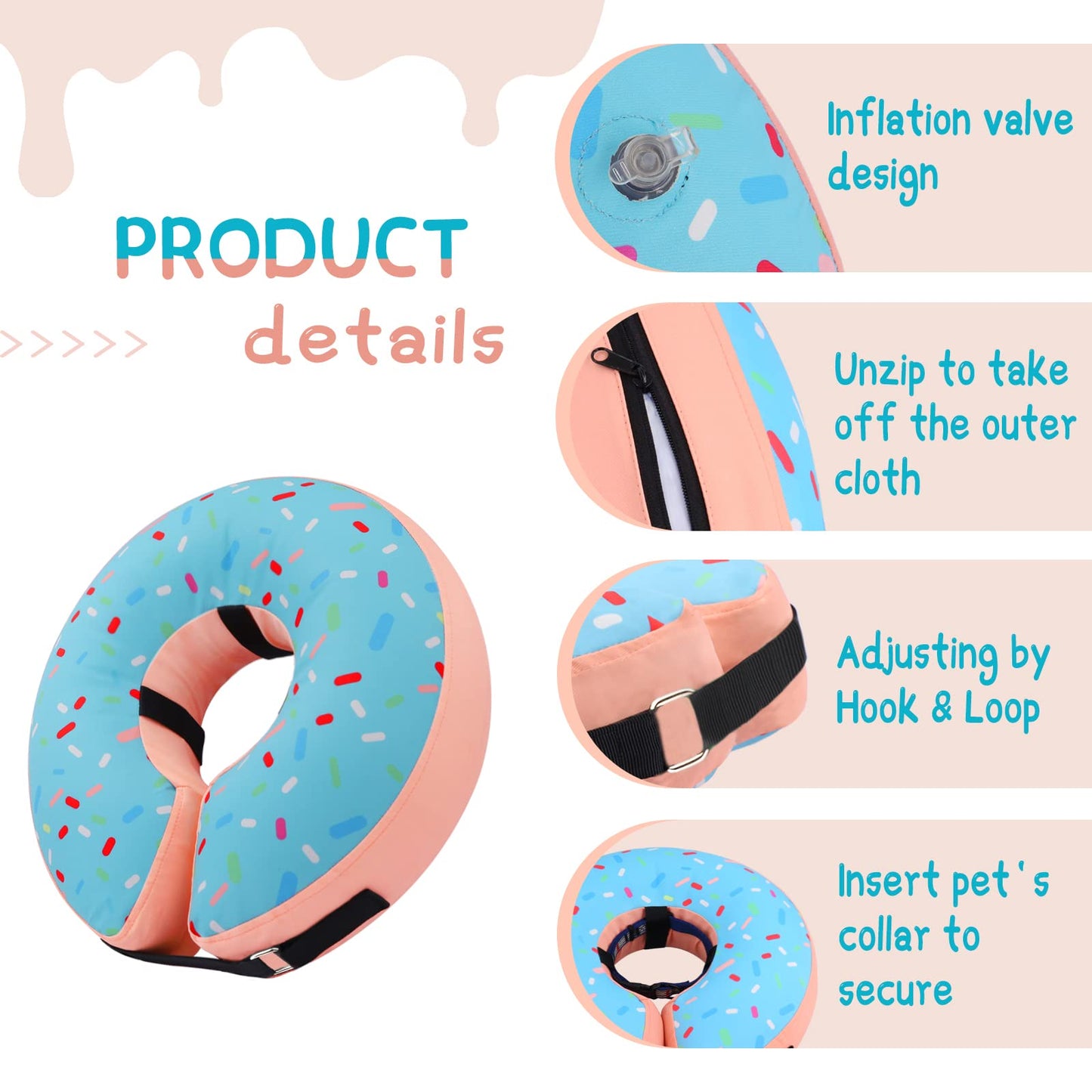 Supet Inflatable Dog Cone Collar Alternative After Surgery, Doggie Neck Donut Collar Recovery ECollar, Soft Dog Cone for Small Medium Large Dogs