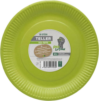 Ökolution Platos desechables (20 unidades, redondos, sin revestimiento de plástico, cartón FSC, embalaje respetuoso con el medio ambiente), color verde