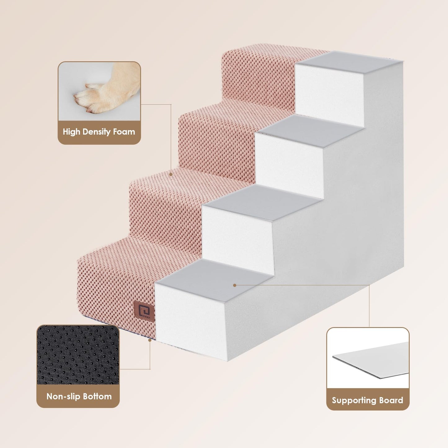EHEYCIGA Dog Stairs for Bed 18”H, 4-Step Dog Steps for High Bed, Pet Steps for Small Dogs and Cats, Non-Slip Balanced Pet Ramp Indoor, Grey