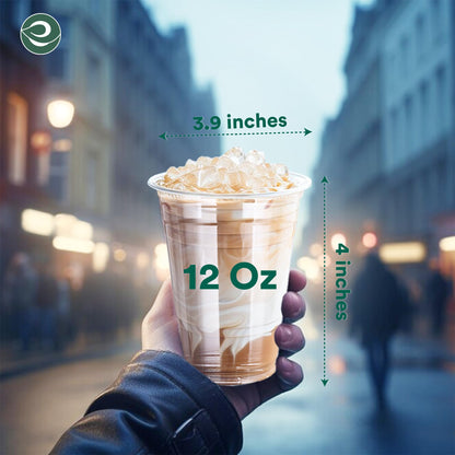 ECO SOUL 100% Clear Compostable Party Cups | (50 Count, 12 oz) | Disposable | Biodegradable | Plant Based Eco-friendly Alternative to Paper & Plastic Cups | BPI Certified | For Weddings & Gatherings